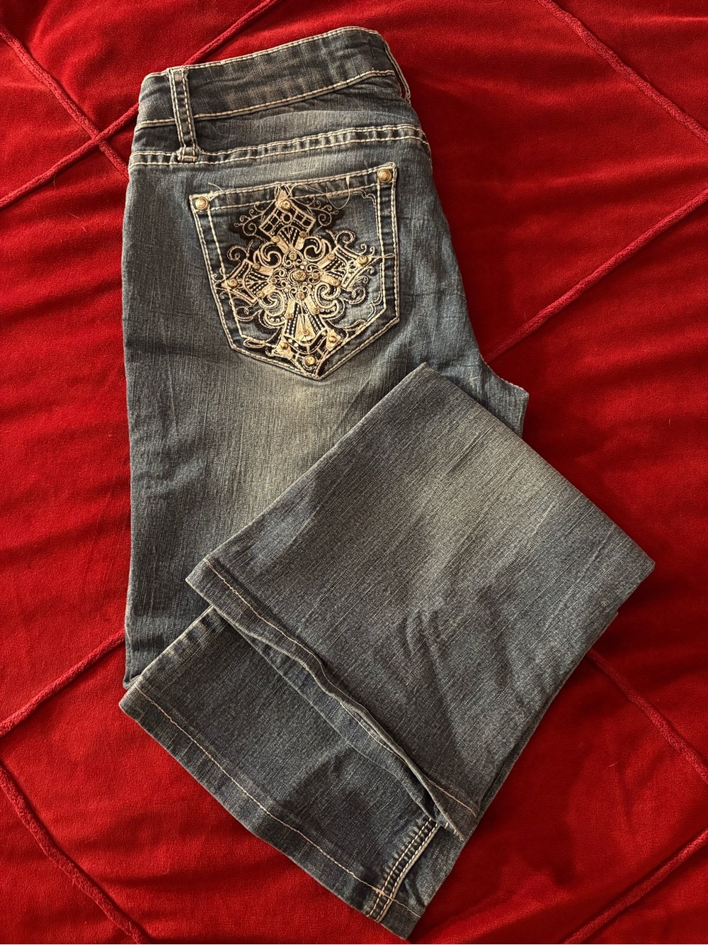 Soundgirl Women's Dark Wash Boot Cut Jeans with Embroidered Back Pocket